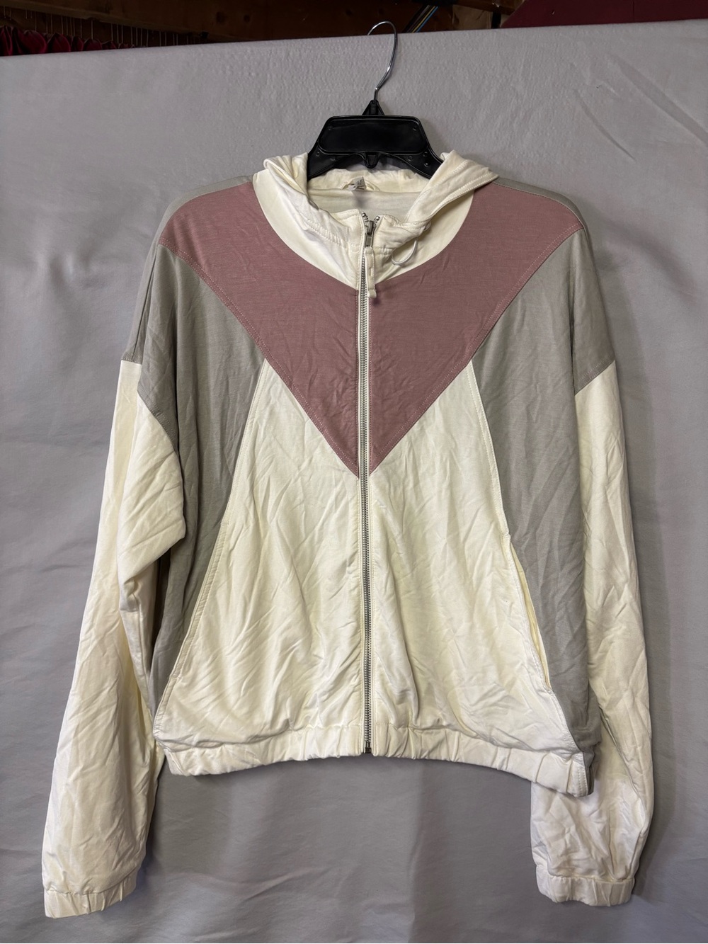 Zyia Women's Hooded Colorblock Zip Jacket - Pink & Gray